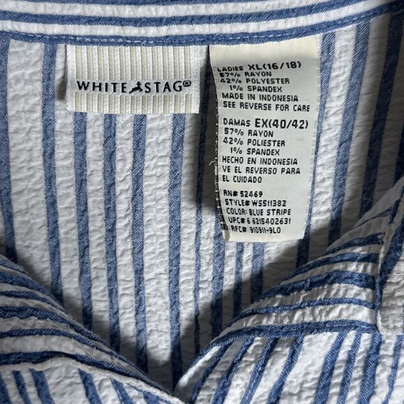 Women’s White Stag Blue And White Striped XL Button Down Top Crinkle Material - Picture 2 of 8